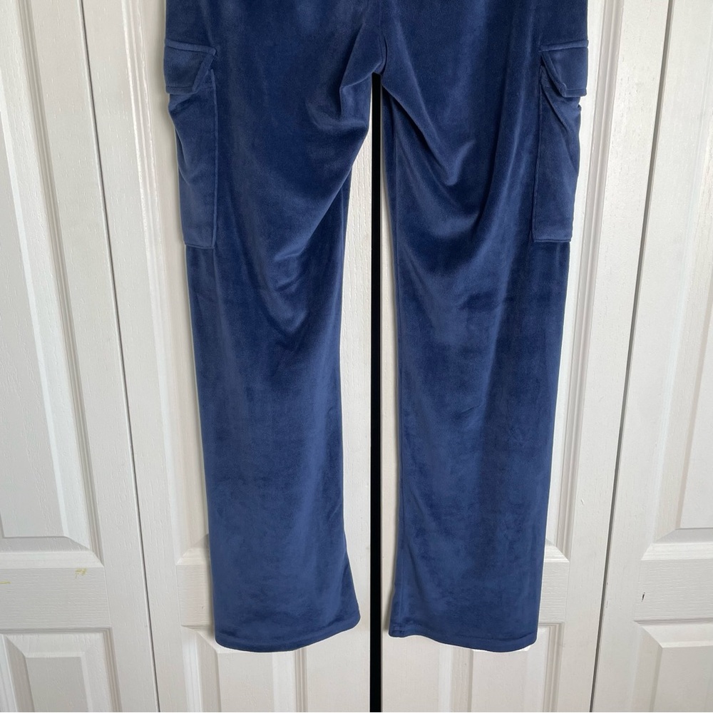 y2k 2000s Juicy Couture Cargo Utilty Velour Track Pants Women’s S Blue Big Bling - Picture 11 of 16